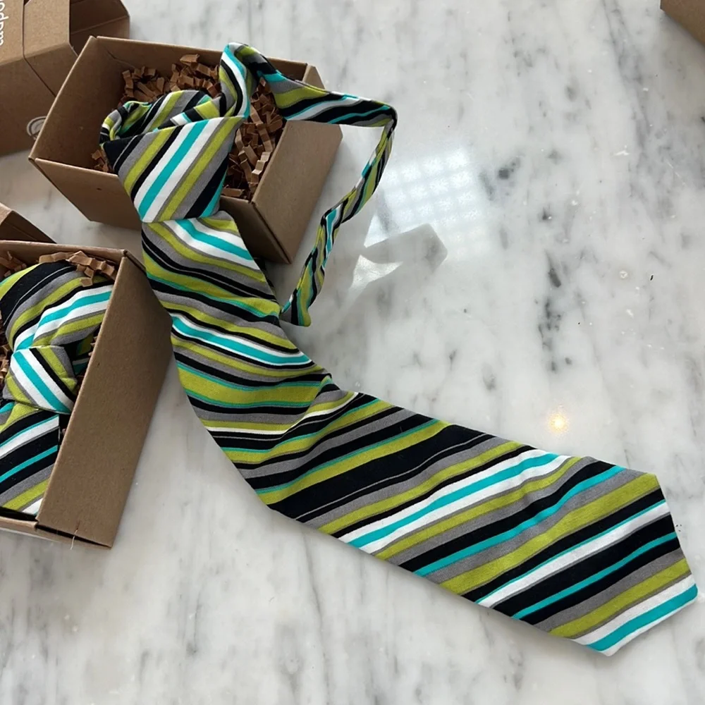New Boys Tadpole and Lily Bow Tie or Long Tie and Black Teal Neon and White